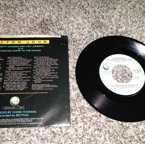 Elton John "Empty Garden / Take Me Down To The Ocean" 45 RPM Vinyl Record - Picture 2 of 2